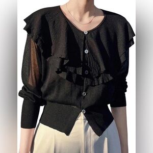 NWT Black Ruffle Cardigan Sweater